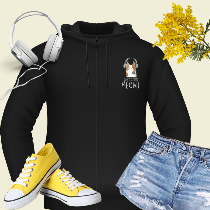 "Don't Stress Meowt"  Unisex Embroidered Hoodie